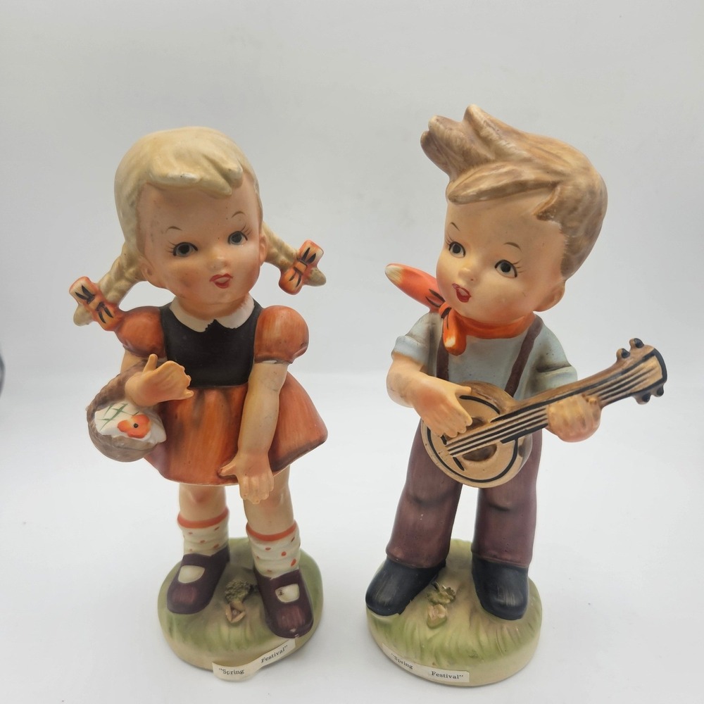 Erich Stauffer Spring Festival Figurines Set of 2 Boy Banjo Girl Basket 8262